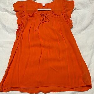 Coral flutter-sleeve shirt